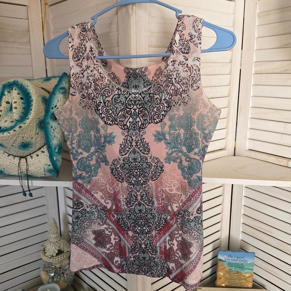 Pink Paisley Floral Boho Tank Top Sleeveless Festival Pastel Medium Large